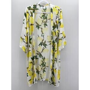 Carly Jean Lemon‎ Floral Yellow White Green Lightweight Kimono